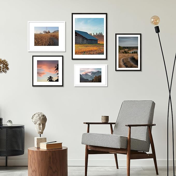 11x17 Picture Frame Set of 3 - Display 8x12 Photo with Mat or 11 x 17 Poster without Mat, Wall Mounting Horizontal and Vertical, Black