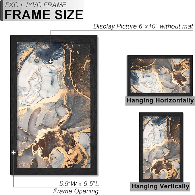 Engineered Wood 6x10 Picture Frame Set of 6, Black Frame for 6 x 10 Inch Picture Poster Photo, Light Weight 6 by 10 Frame with Wood-grain for Wall - 6 Pack/Black/6"x10"