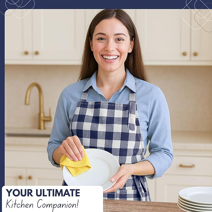 Native Fab Kitchen Apron 2 Pack - 100% Cotton Adjustable, Durable Apron with Pockets, Perfect for Cooking, Baking, Grilling