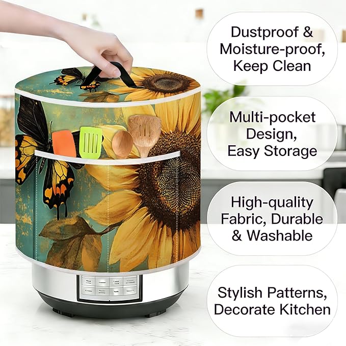 Air Fryer Dust Cover with Top Handle and Storage Bag, Compatible with Rice Cookers, Pressure Cookers, Slow Cookers and Air Fryers, Available in 3-Quart, 6-Quart and 8-Quart Sizes.