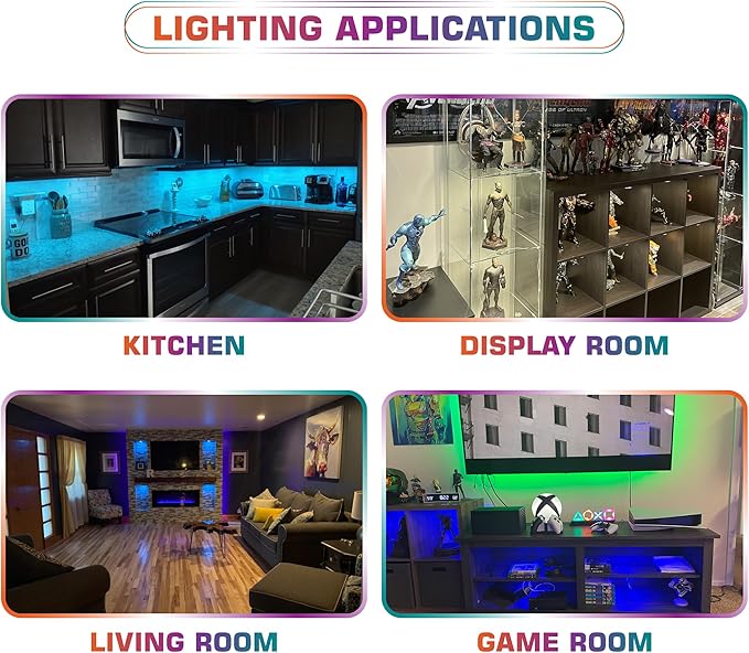 RGBWW Under Cabinet Display Cases LED Lighting, RGB & Pure Warm White, Daisy Chained Linkable Puck Light, Remote Dimmable, 120V to 12V Direct Hard Wired & Wall Plug in, 14 Lights