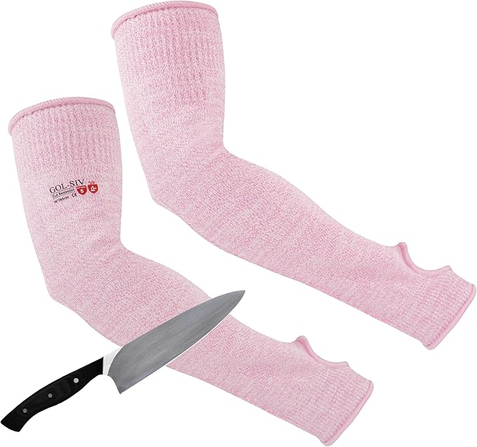 Arm Protectors For Thin Skin And Bruising, Cut Resistant Sleeves For Men Women, A5 Level Pink Arm Sleeve For Gardening (Pink, 17.7 In)