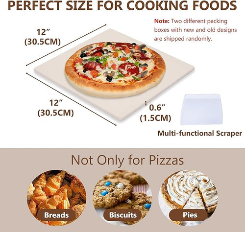 12" x 12" Pizza Stone Square Baking Stone | Premium Cordierite Pizza Grilling Stone for Grill Oven RV Oven | Bake Homemade Golden Crispy Crust Pizza