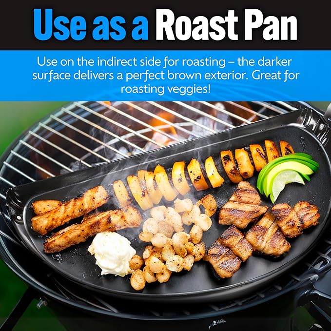 SnS Grills Drip 'N Roast Pan 22", All-in-One Drip Pan, Roasting & Baking Pan for Outdoor Grilling & Indoor Oven Use, Carbon Steel with Black Porcelain Coating - Fits 22” Weber & Other Kettle Grills