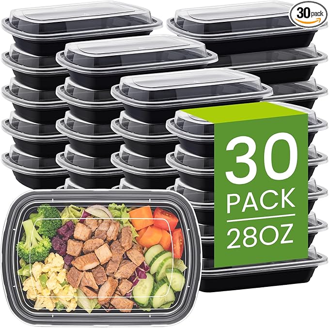 24/28oz Meal Prep Containers, 30/50Pack 1 Compartment with Lids, Food Storage Containers, Sturdy Leakproof & Food Safe, Microwave, Freezer, Dishwasher Safe Bento Box, BPA Free