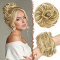 FESHFEN Large Messy Bun Hair Piece - Wavy Synthetic Chignon Scrunchies Elastic Ponytail Hair Extensions Thick Hairpieces for Women, Sunny Blonde 1.94oz