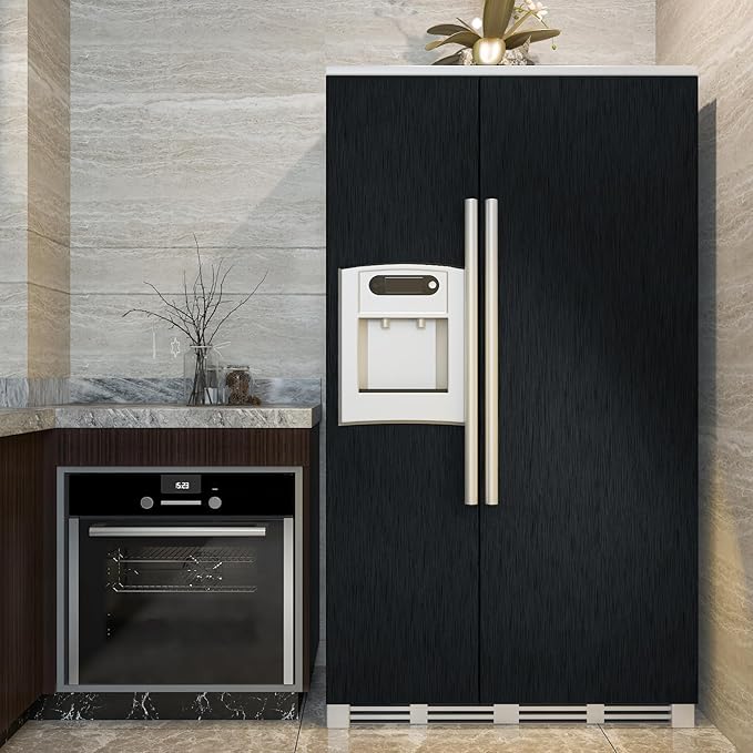 CRE8TIVE Thick Black Stainless Steel Contact Paper for Appliances Brushed Metallic Black Wallpaper Peel and Stick Heat Resistant Removable Wallpaper for Kitchen Dishwasher Fridge Oven Cabinets 12"x80"