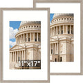 Vittanly 11x17 Picture Frame Set of 2, Solid Wood Frame for Wall Art Photo and Prints, Display Photo 8x12 with Mat or 11x17 without Mat, Light Brown