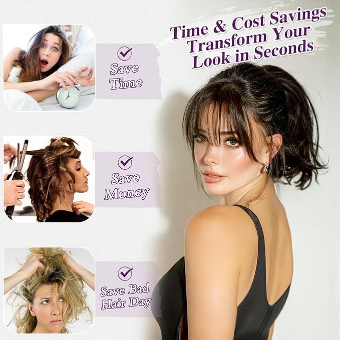 BARSDAR Claw Clip Short Human Hair Ponytail Extension with Bendable Metals - DIY Styles 8 Inch Real Human Hair Black Brown Messy Bun Hairpieces for Women - Thick Natural Short Ponytail Daily