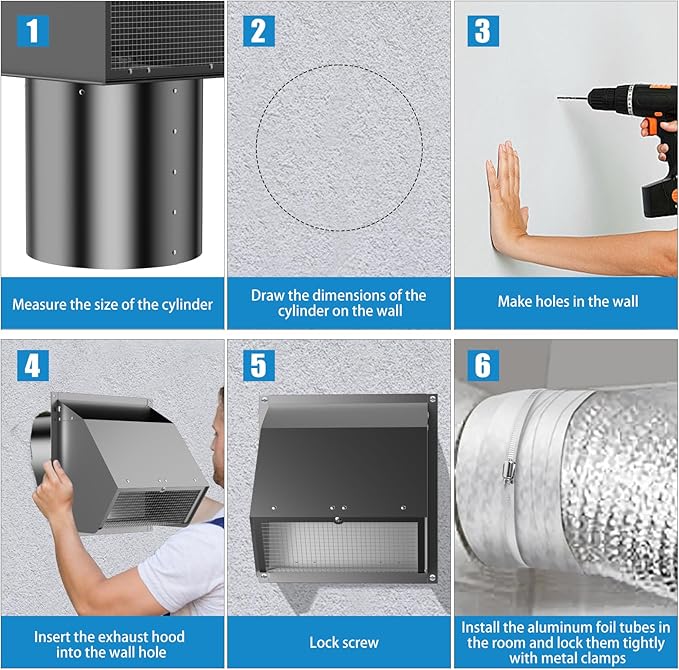 10 Inch Hooded Wall Vent with Screen and Damper,Wall Exhaust Vent Cover Cap,Dryer Vent Cover Outside,External Extractor Wall Vent Hood for House Kitchen Range Hood Air Ventilation Black