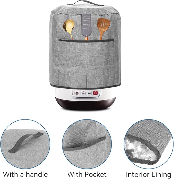 Air Fryer Dust Cover, Waterproof Insulated Protective Cover Bag with Pocket and Handle for Electric Pressure Cooker Air Fryer Rice Cooker Steamer, 38 x 38.7 cm(Grey)