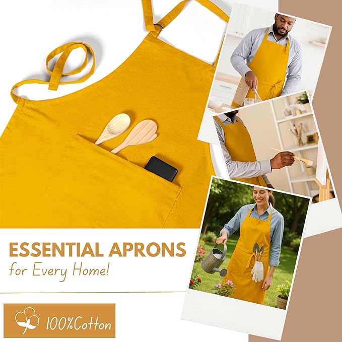 Native Fab Kitchen Apron 2 Pack - 100% Cotton Adjustable, Durable Apron with Pockets, Perfect for Cooking, Baking, Grilling