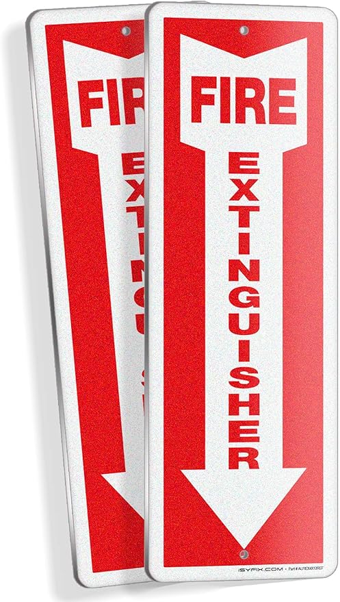 iSYFIX Fire Extinguisher Sign – 2 Pack 4x12 Inch – 100% Rust Free .040 Aluminum Reflective Signs, Laminated for Ultimate UV, Weather, Scratch, Water and Fade Resistance, Indoor and Outdoor