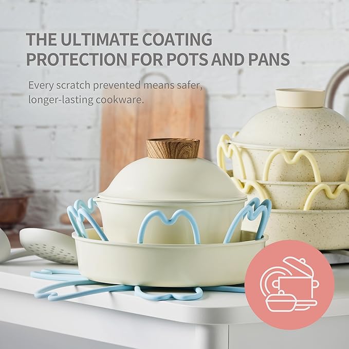 iPROTECT - Stack Expert | Multi-Purpose BPA-Free Silicone Pans & Pots Protector. Set of 2. Trivets for All Cookware Sizes, Protects Coating & Scratches, Dishwasher Safe (Midnight Blue, S)
