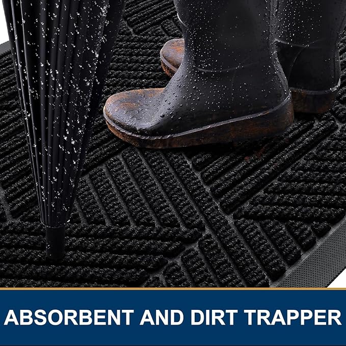 Smiry Front Door Mat Outside Entrance, Heavy Duty Sturdy Natural Rubber Doormat, Trap Dirt and Moisture, Easy Clean Low Profile Mats for Indoor Outdoor Entry, Irregular Triangle (71x34, Black)