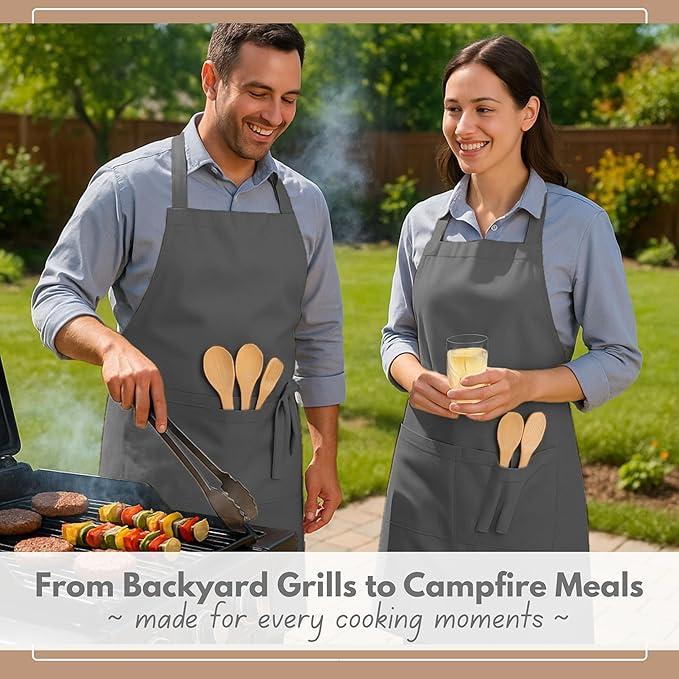 Native Fab Kitchen Apron 2 Pack - 100% Cotton Adjustable, Durable Apron with Pockets, Perfect for Cooking, Baking, Grilling