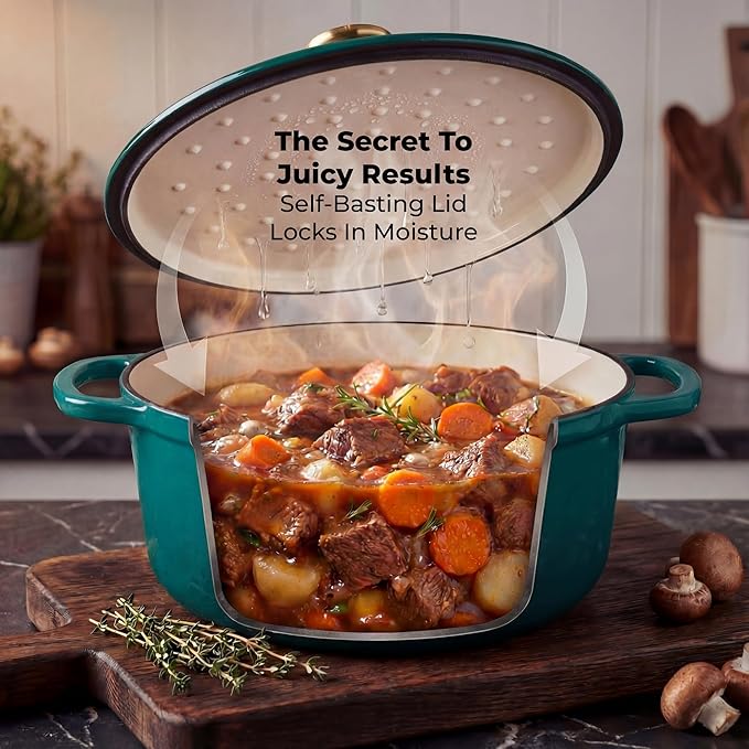 Zulay Kitchen 6 Quart Enameled Cast Iron Dutch Oven Pot with Lid – Premium Durability & Oven Safe up to 500°F – Heavy Duty Cookware Perfect for Bread Baking, Stews, Braising & Roasting – Emerald