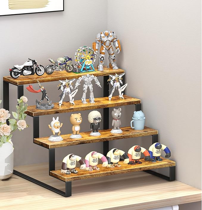 ELITEROO Wood Display Stand, 4 Tier Perfume Stand Organizer, Display Riser for Food, Tiered Cupcake Stand Risers, Table Display Shelf for Vendors Event, Candles, Tumblers, Soaps