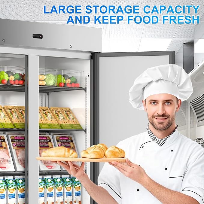 54" W Commercial Refrigerator, 46 Cu.ft Stainless Steel Reach-in Upright Fridge with 2 Solid Door and 3 Adjustable Shelves for Restaurant, Bar, Shop, ETL Approved