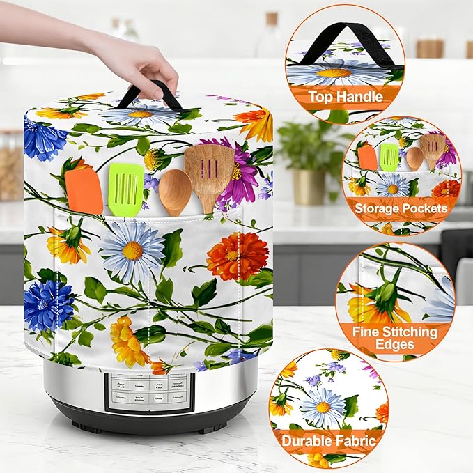 Kitchen Appliance Accessories Dust Cover for 3-6-8 Quart Instant Pot, Pressure Cooker, Air Fryer & Crock Pot,Decorative Appliance Cloth Cover with Top Handle & Storage Pockets (Green, 6 Quart)