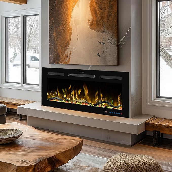 65" WiFi Electric Fireplace Inserts, Recessed and Wall Mounted Fireplace Heater W/Adjustable Flame Color & Brightness, Thermostat, 9H Timer, App and Remote Control, Low Noise, 750/1500W