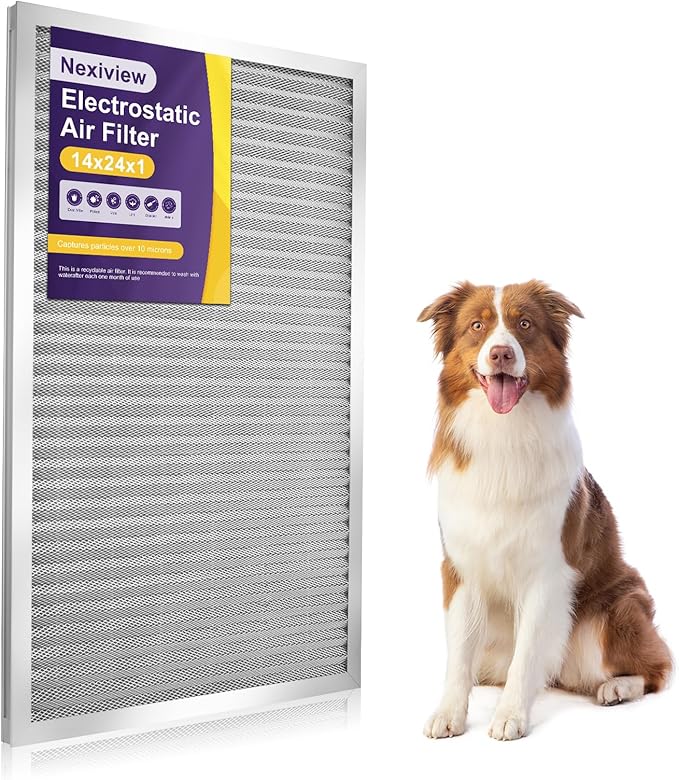 14x24x1 Furnace Filter-MERV8, Washable & Reusable Electrostatic Air Filter, AC/HVAC Furnace Filter, Permanent Air Filter, Breathe Fresher, Easy Install
