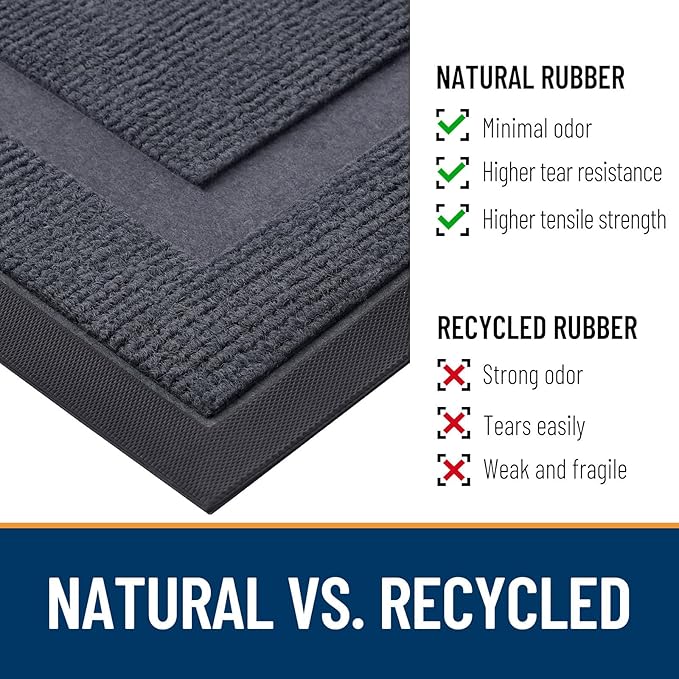 OLANLY Front Door Mat Indoor Outdoor Entrance, Waterproof All-Season, All-Weather Doormat, Sturdy Natural Rubber, Fade Resistant, Low Profile, Easy Clean Patio Porch Entryway Mat, 33x21, Light Grey