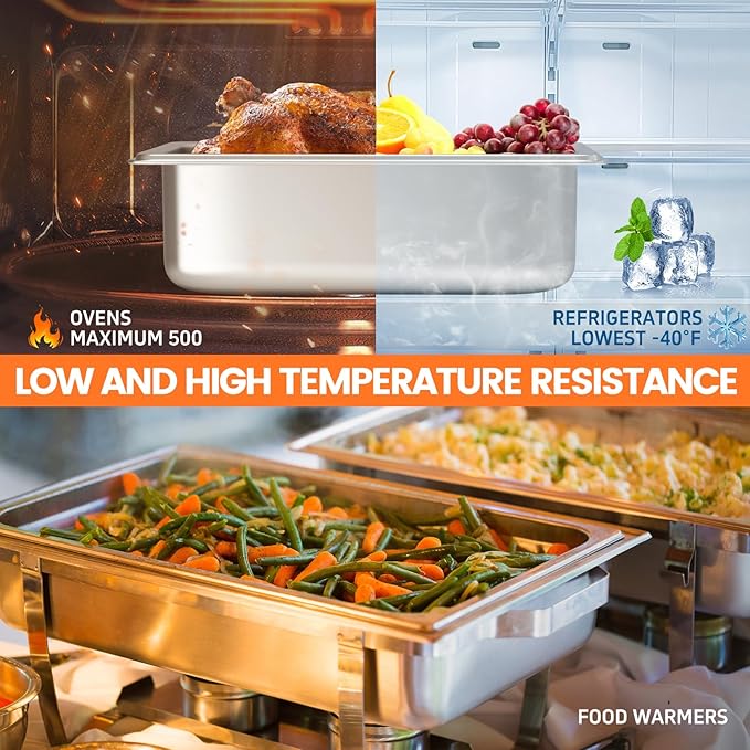 6 Pack Hotel Pans, 1/2 Half Size 4 Inch Deep Steam Table Pan, Stainless Steel Commercial Food Pan Anti Jam Steam Pan, Breading Trays for Hotel, Party, Buffet, Catering Supplies