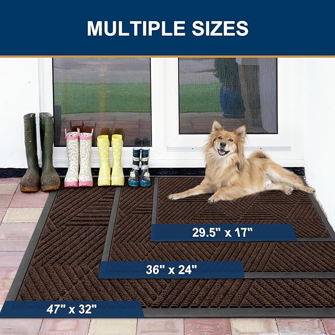 Smiry Front Door Mat Outside Entrance, Heavy Duty Sturdy Natural Rubber Doormat, Trap Dirt and Moisture, Easy Clean Low Profile Mats for Indoor Outdoor Entry, Irregular Triangle (29.5x17, Dark Brown)
