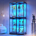 Glass Display Cabinet with Doors, 65" Tall 4-Tier Curio Display Case with 3 Color Lights and Human Body Sensor, Bookcase for Collectibles, Black
