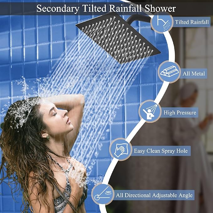 Shower Faucet Set Matte Black Shower System, Knob Switch Diverter Shower Faucet with High Pressure Handheld Spray, Wall Mount 12 Inch Shower Head with 6 Inch Wall Mount Shower Head