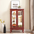 43" H Lighted Curio Cabinet Display Case with Light Bulb, Glass Curio Cabinet with Adjustable Shelves & Tempered Glass Door, Wooden Cabinets w/Mirrored Back Pane for Living Room(Cherry)
