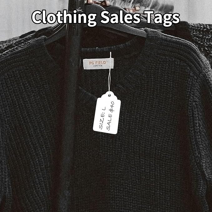 White Price Tags with String - Cuttte 1000PCS Pre-Strung Paper String Tags for Pricing, Hanging Garage/Yard Sale Clothing Jewelry Merchandise for Labeling 1.75 x 1.1 Inch