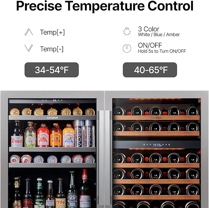 Ca'Lefort Wine Beverage Refrigerator Bundle - 48 Inch 34-65°F Drink Fridge Glass Door, 3 LED Dual Zone Wine Fridge Built-in or Freestanding, Holds 220 Cans and 52 Bottles (11.3 Cu.ft)