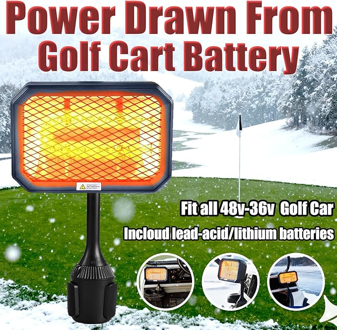 Golf Cart Heater 48V-36V Battery Powered Heater, Electric Golf Cart Accessories for Winter, Portable Battery Operated Heater for Club Car, Yamaha, EZGO.Quiet & Safe Golf Accessories 1-Year Warranty
