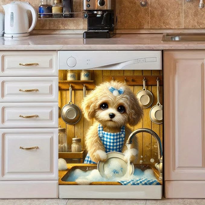 Dog Dishwasher Magnet Cover 23x26 Inch Cute Maltese Dog Dishwasher Magnet Cover Sticker Magnetic Refrigerator Panel Front Door Wash Machine Fridge Microwave Decal Home Kitchen Decorative