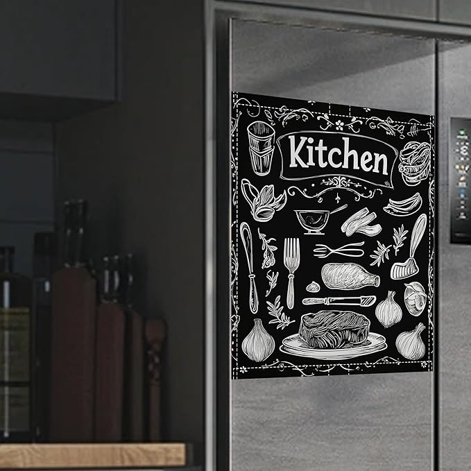 Funny Kitchen Dishwasher Magnet Cover,Black Kitchen Decor Waterproof Refrigerator Magnet Appliance Cover Protector,23Wx26H Inches