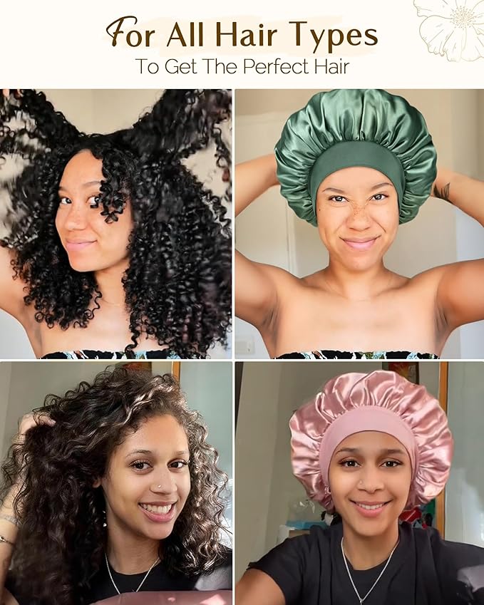 YANIBEST Silk Bonnet for Sleeping Women, Double Layer Hair Satin Bonnets with Elastic Band, Sleep Cap Curly Natural Hair