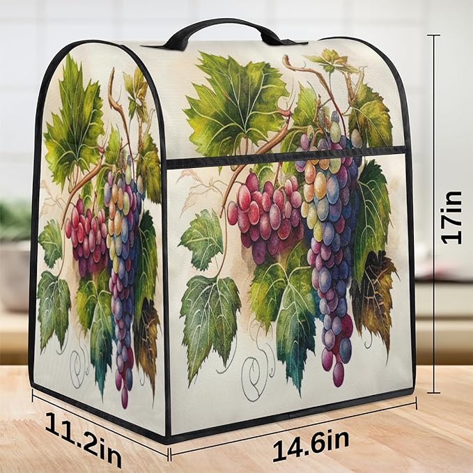 Kitchen Aid Mixer Cover Painting Fruit Grape Stand Mixer Cover Compatible with 6-8 Quarts Stand Mixers, Dust Covers with Zipper Pocket Foldable Washable Kitchen Aid Organizer Bag