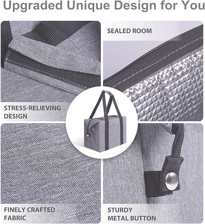 Insulated Shopping Cooler Bags with Zippered Top for Groceries, Reusable Thermal Foam Tote Bag for Travel, Picnic or Lunch Foods, Black