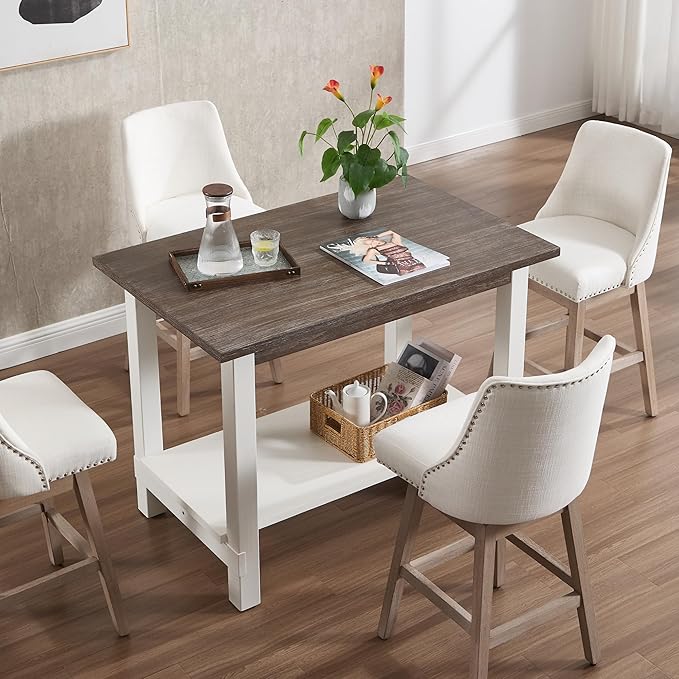 Solid Wood Counter Height Dining Table, 47.5" Small Kitchen Table with Open Storage Space Rectangle Bar Table for Dining Room/Home Bar/Kitchen Island, Brushed Brown