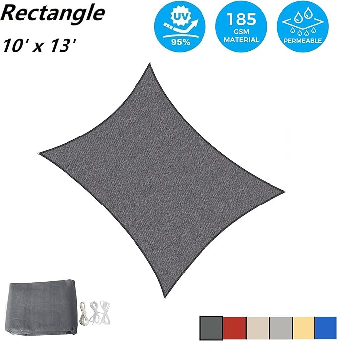 AsterOutdoor Sun Shade Sail Rectangle 10' x 13' UV Block Canopy for Patio Backyard Lawn Garden Outdoor Activities, Graphite