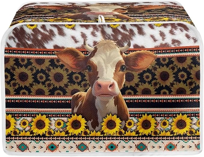 UNICEU Sunflower Cow 2 Slice Quilted Toasters Dust-proof Toasters Aztec Geometric Print Bread Maker Kitchen Small Appliance Dust Cover