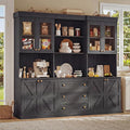 Vyre 71" Farmhouse Pantry Cabinet Set of 3, Large Storage Hutch with Glass Doors, Drawers and Adjustable Shelves, Freestanding Coffee Bar with Microwave Stand for Kitchen or Living Room, Black