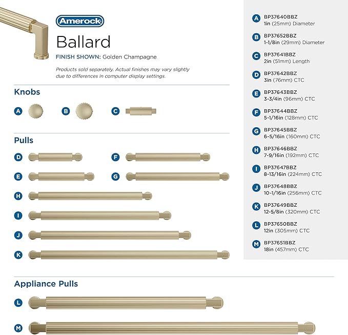 Amerock Ballard 3-3/4 inch (96mm) Center-to-Center Golden Champagne Cabinet Pull, BP37643BBZ