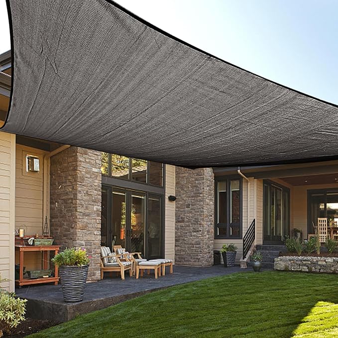 LOVE STORY Custom Size 7' x 16' Dark Grey Sun Shade Sail Canopy Commercial Rectangle Sail Shade Fabric for Patio Garden Backyard Pool (Customized)