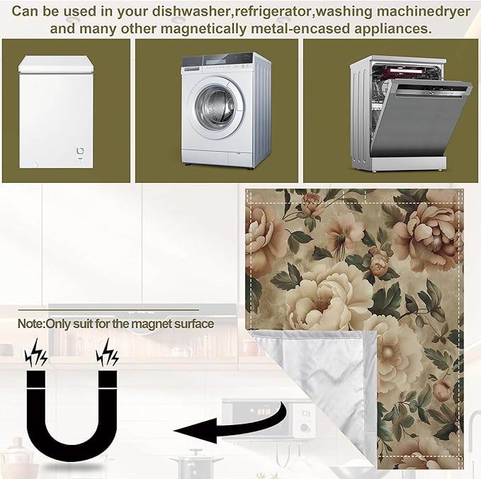 Vintage Rose Dishwasher Magnets Decorative Cover,Retro Flowers Magnet Fridge Panel Decal for Home Kitchen Decor,23x26 in