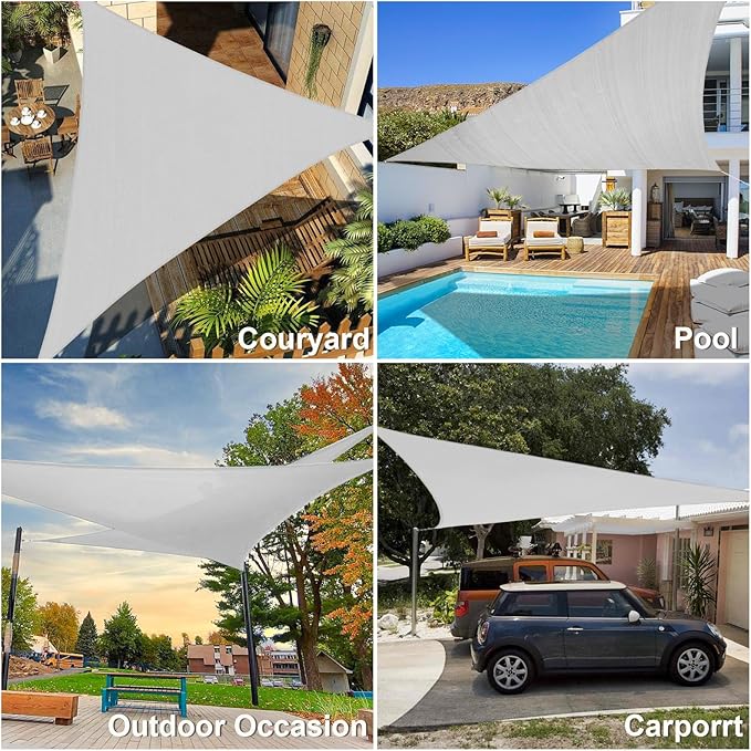 Amagenix Sun Shade Sail 12'X12'X12' Curved Edge Outdoor Shade Canopy Light Grey Breathable 95% UV Block Shade Cloth for Patio Garden Backyard (We Make Custom Size)