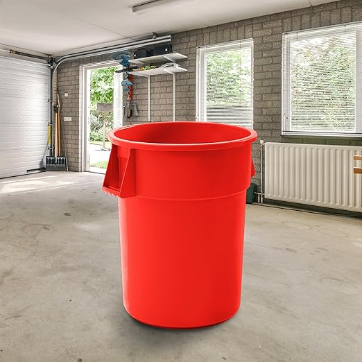 PRO&Family Commercial Round Trash Can, Ingredient Bin, Heavy-Duty Plastic, Anti-Static, Kitchen, Office, Outdoor Use (Red, 55 Gallon)
