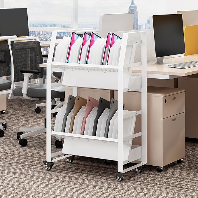 32-Device Mobile Charging Storage Cart with Lockable Wheels, 2 Power Strips, Charging Station with Removable Dividers & Cable Management for Laptops, Tablets, iPads, Chromebook for Classroom